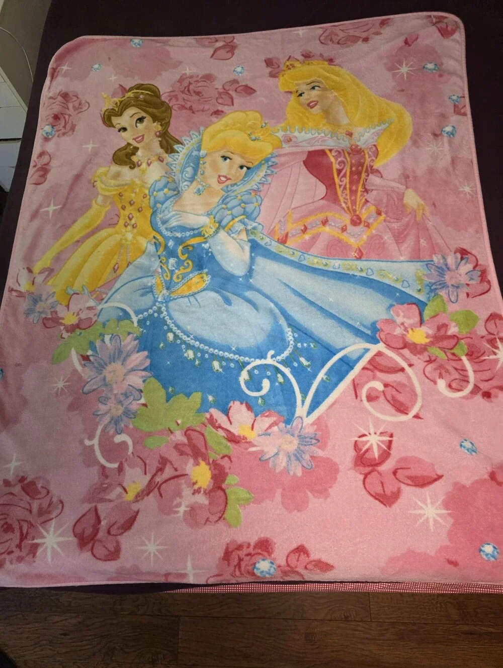 Vintage Disney Princess Fleece Blanket Belle Cinderella Aurora throw